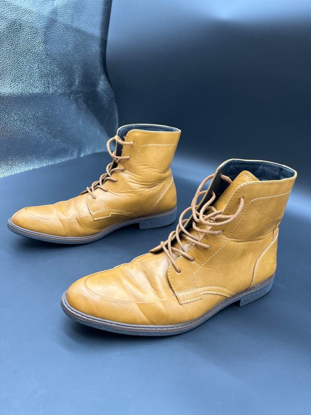 Alfani Oliver Ankle Boots Mens Size 8.5 Mustard Lace Up Memory Foam Dress #127